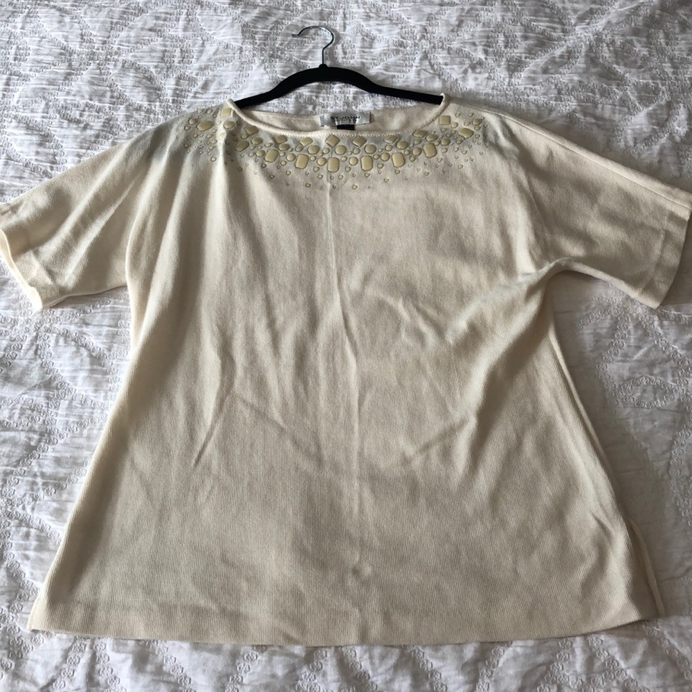 Cream St John knit top with embellishment sz med